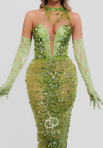 Charming Sleeveless Strapless Sequins Sheath Prom Dress