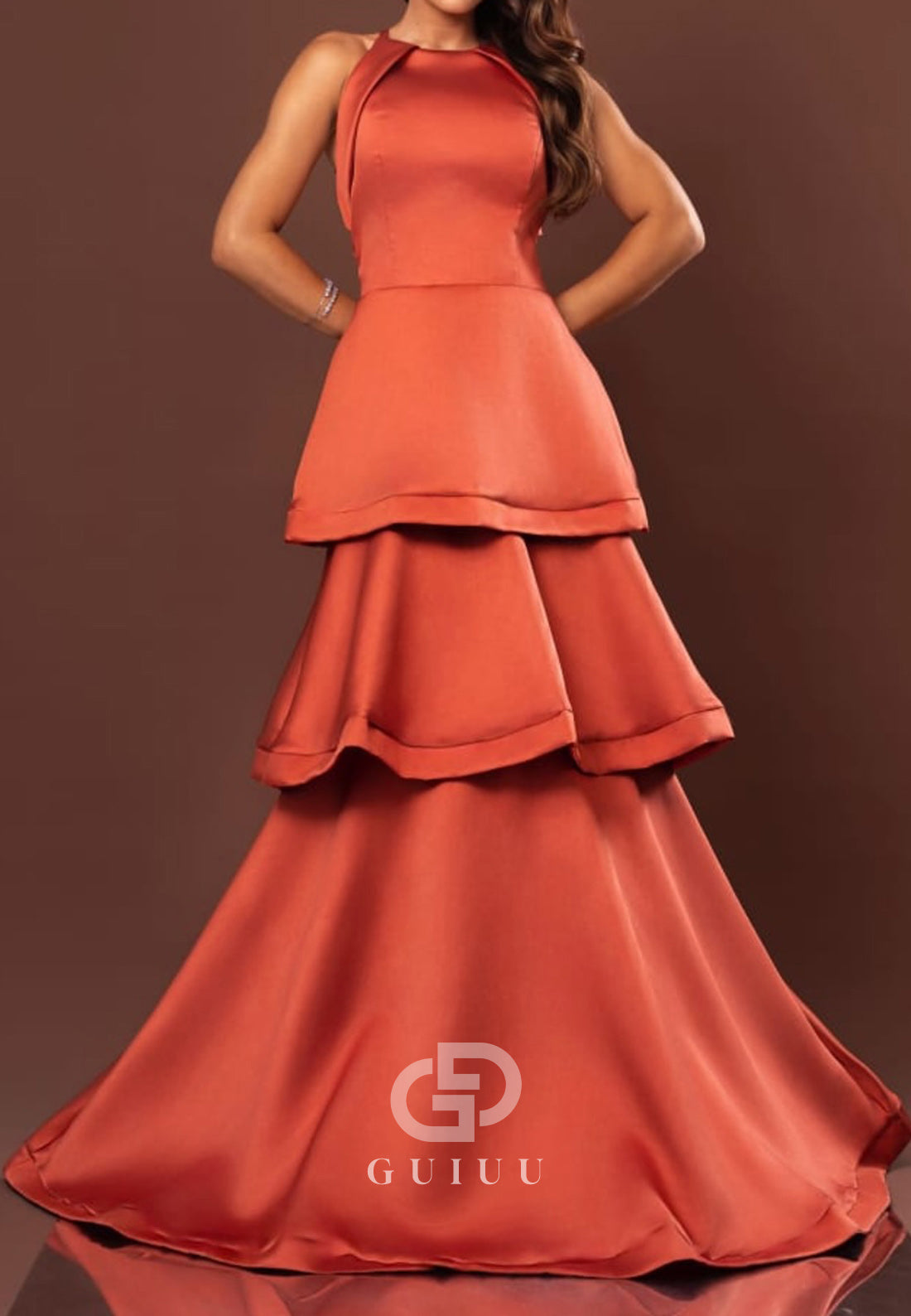 Halter Sleeveless Ruffles Satin Mother of the Bride Dress