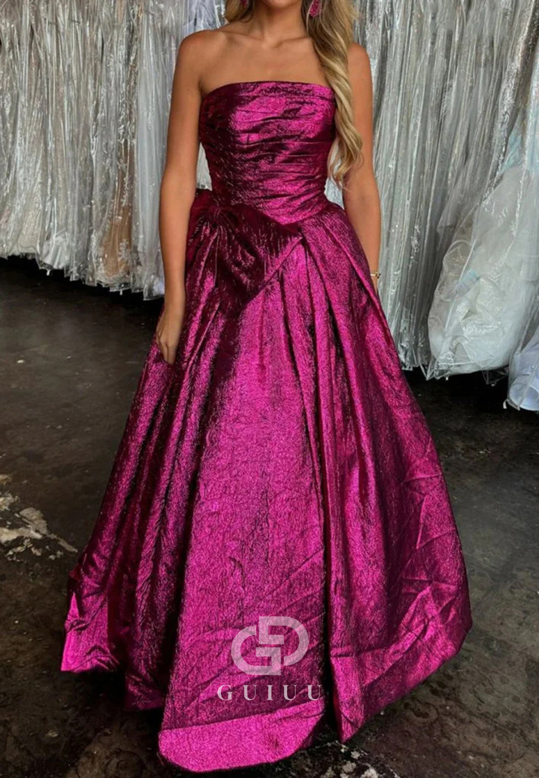 Strapless Sleeveless A - Line Long Prom Dress With Bowknot