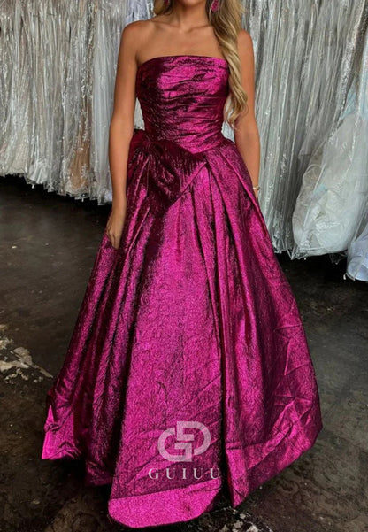 Strapless Sleeveless A - Line Long Prom Dress With Bowknot