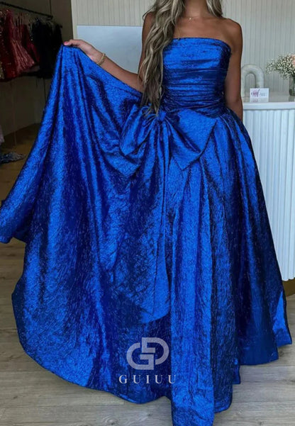 Strapless Sleeveless A - Line Long Prom Dress With Bowknot