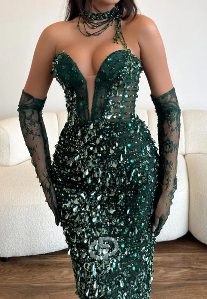 Charming Sleeveless Strapless Sequins Sheath Prom Dress