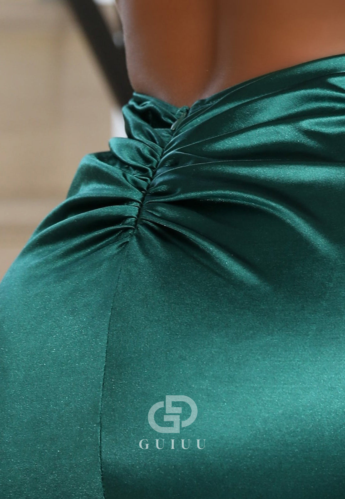 Sheath Spaghetti Straps V-Neck Prom Dress with Slit Ruched Evening Dress