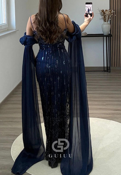 Sheath Spaghetti Straps Scoop Sequins Evening Dress