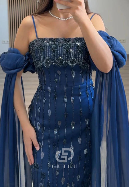 Sheath Spaghetti Straps Scoop Sequins Evening Dress