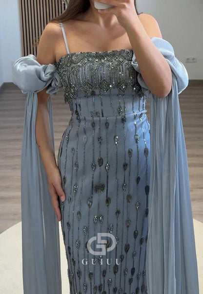 Sheath Spaghetti Straps Scoop Sequins Evening Dress