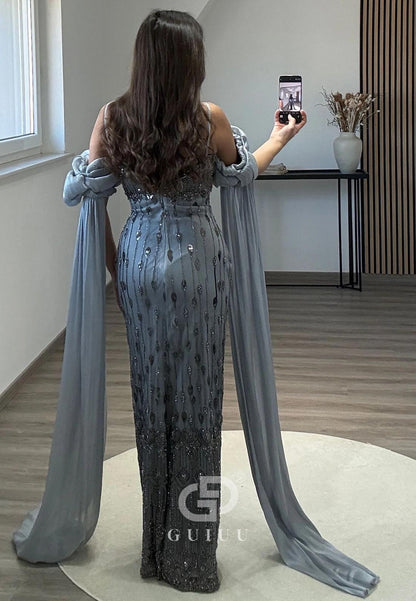 Sheath Spaghetti Straps Scoop Sequins Evening Dress