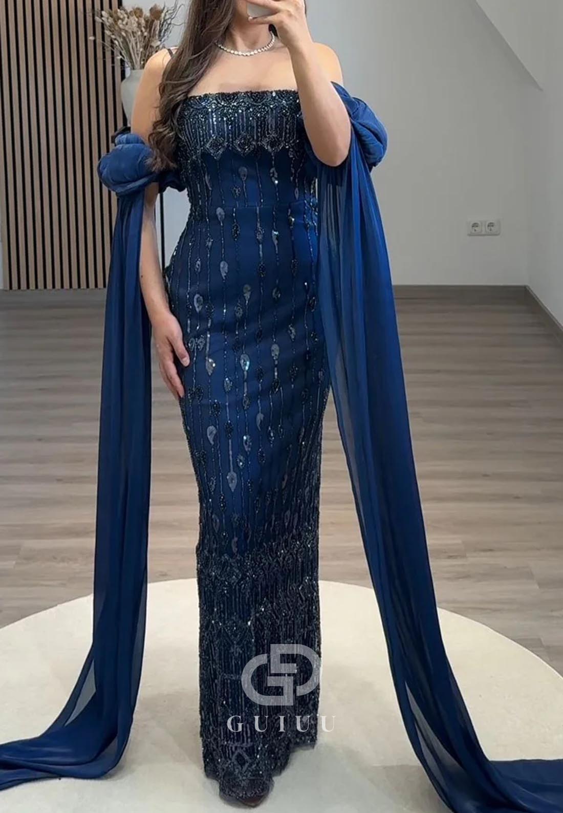 Sheath Spaghetti Straps Scoop Sequins Evening Dress