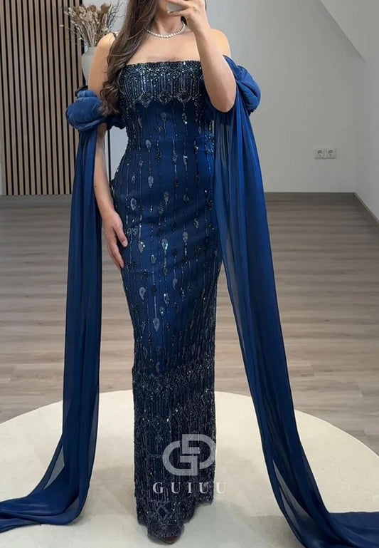 Sheath Spaghetti Straps Scoop Sequins Evening Dress