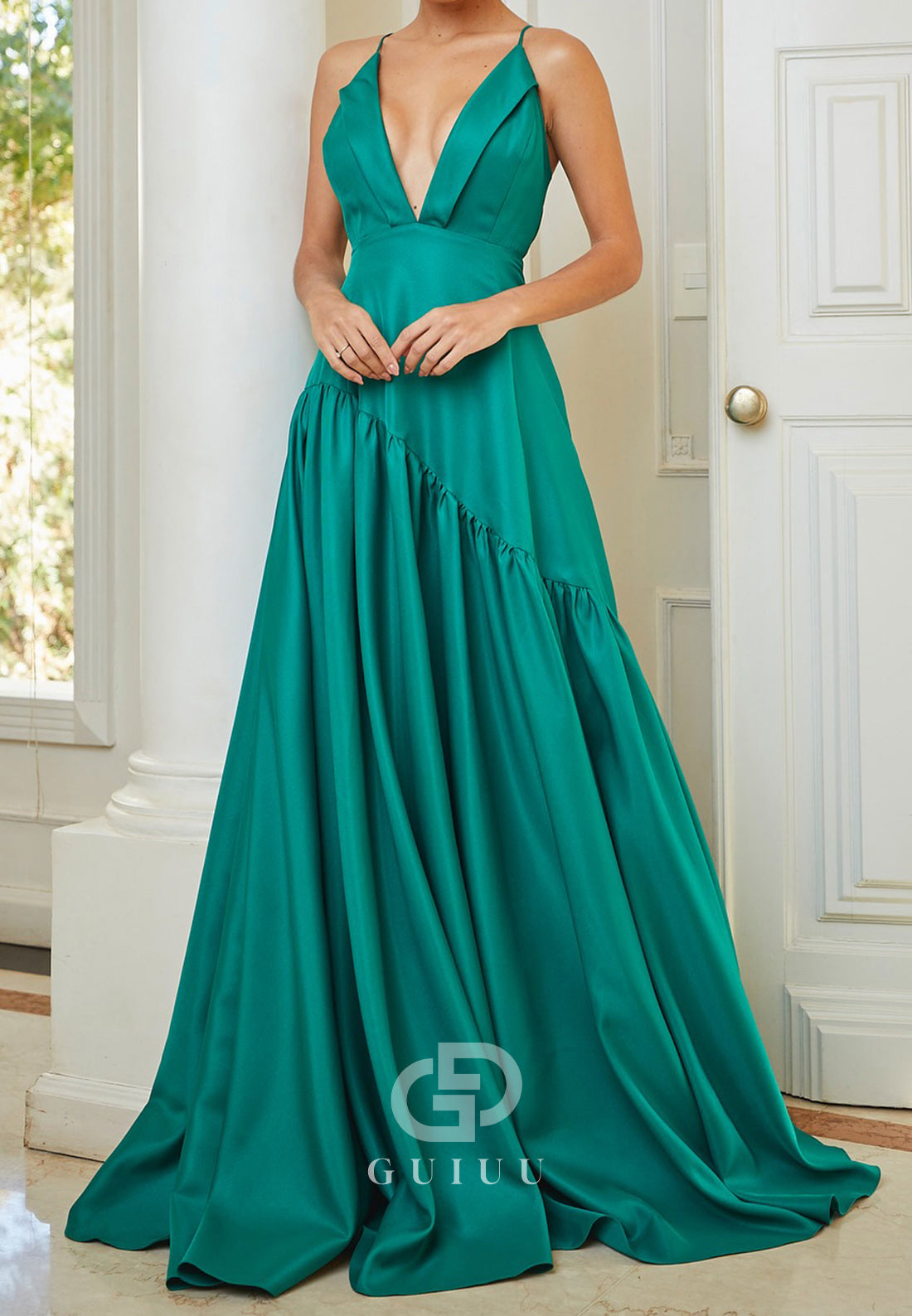 Jade A-Line Spaghetti Straps V-Neck Evening Dress