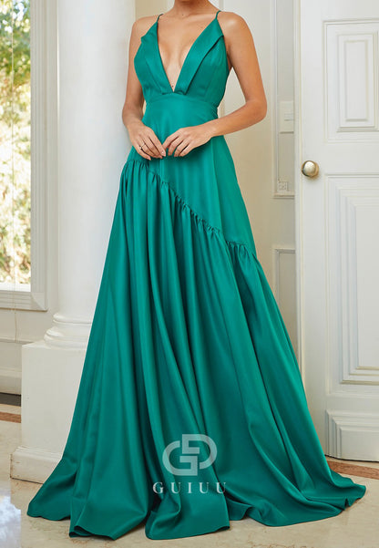 Jade A-Line Spaghetti Straps V-Neck Evening Dress