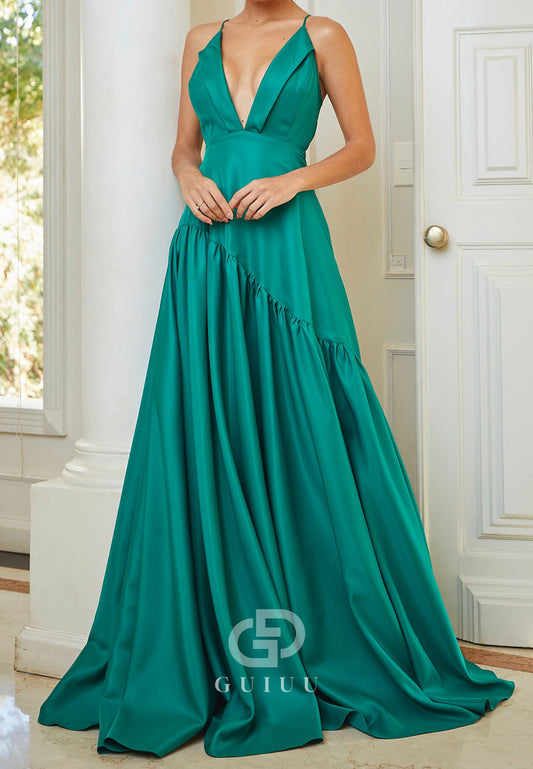 Jade A-Line Spaghetti Straps V-Neck Evening Dress
