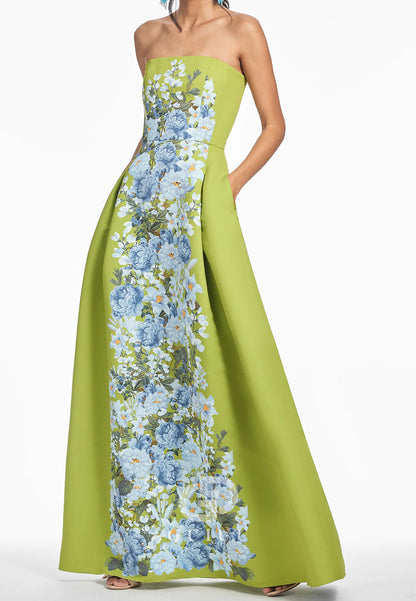 Elegant A-Line Strapless Sleeveless Printed Floral Mother of the Bride Dress