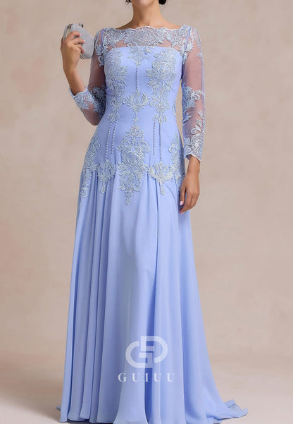 Lavender A-Line Long Sleeves Floral Appliques Mother of the Bride Dress