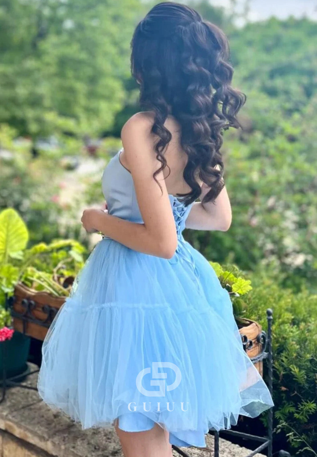 Light Blue Strapless Lace-Up A-Line Homecoming Dress