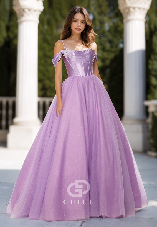 Lilac A-Line Off-Shoulder Sleeveless Empire-Waist Prom Evening Dress