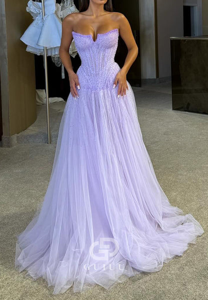 Lilac A-Line Sweetheart Sleeveless Lace Prom Dress