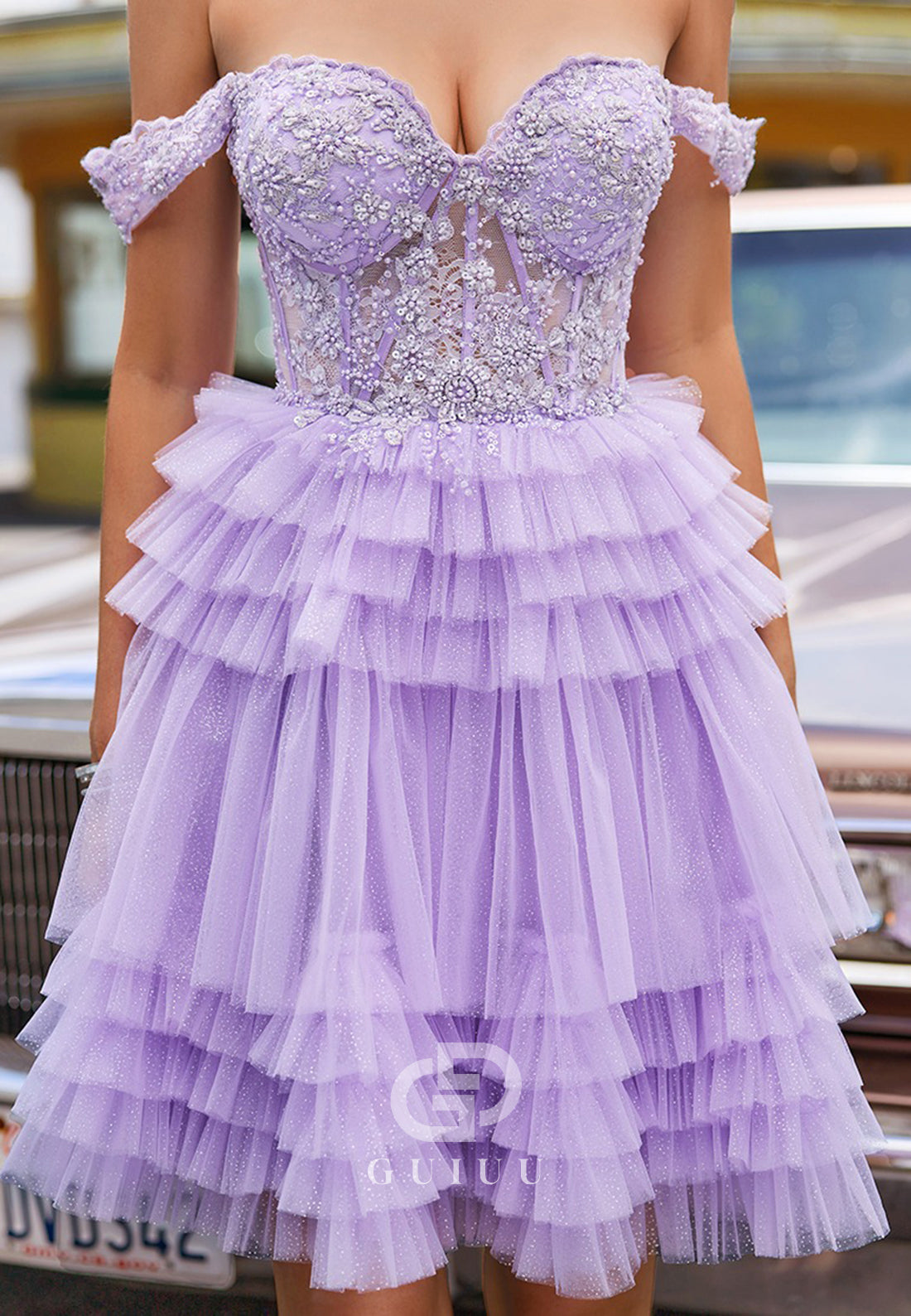 Lilac A-Line Sweetheart Sleeveless Ruffles Homecoming Dress