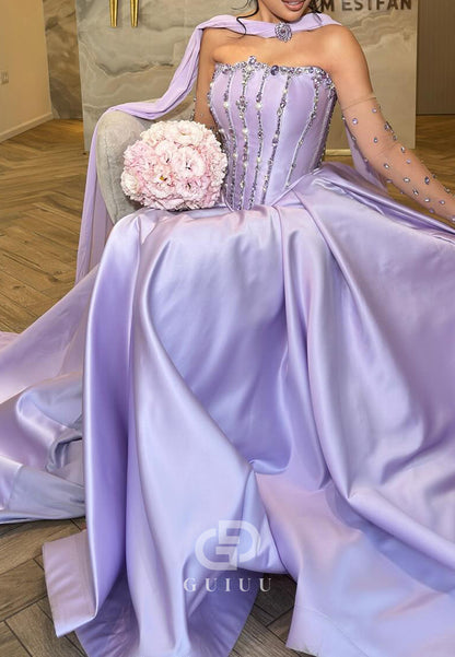 Lilac A-Line Sweetheart Sleeveless Sequins Evening Dress