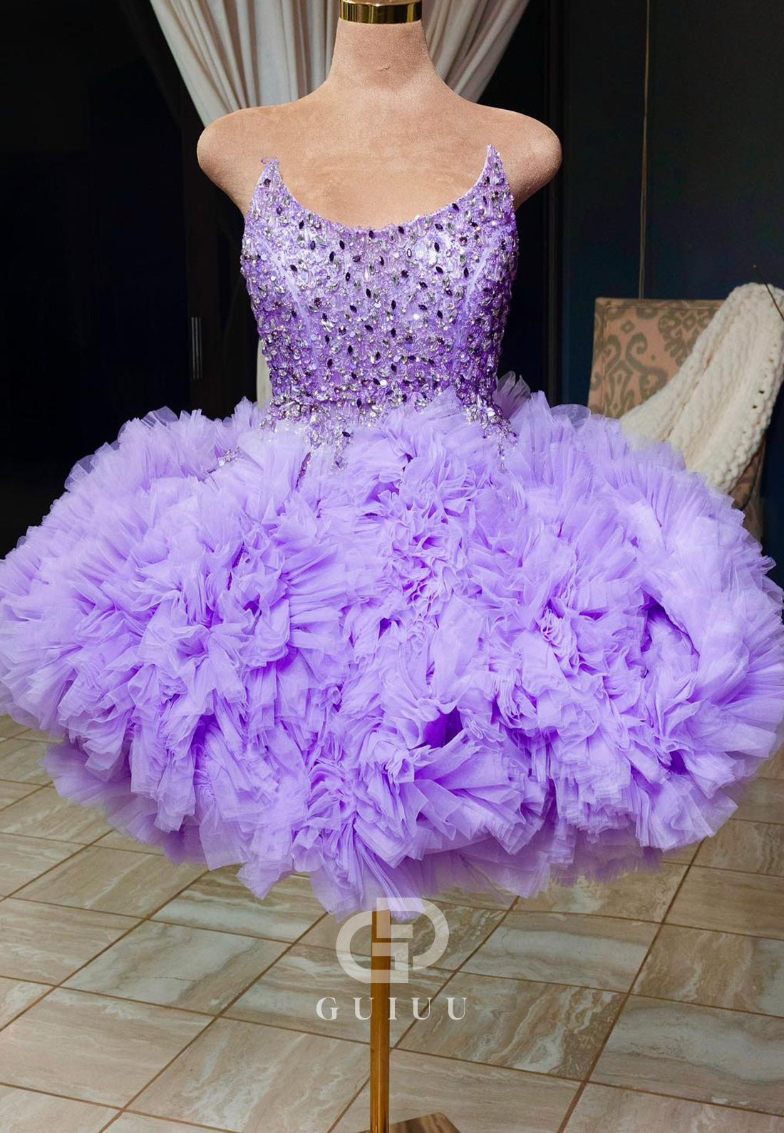Lilac Sleeveless Scoop Sequins Short Homecoming Party Dress for Black Girl