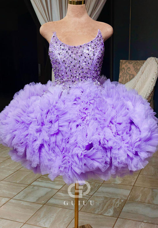 Lilac Sleeveless Scoop Sequins Short Homecoming Party Dress for Black Girl