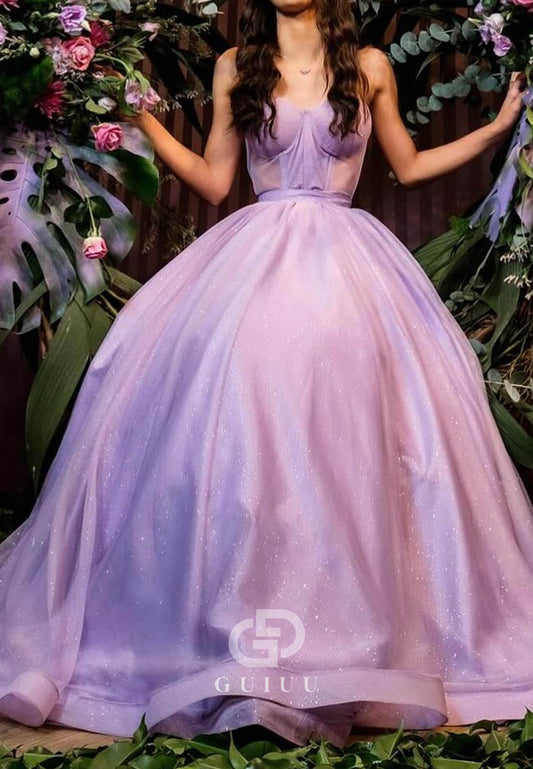 Lilac Sleeveless Strapless Empire-Waist A-Line Prom Dress