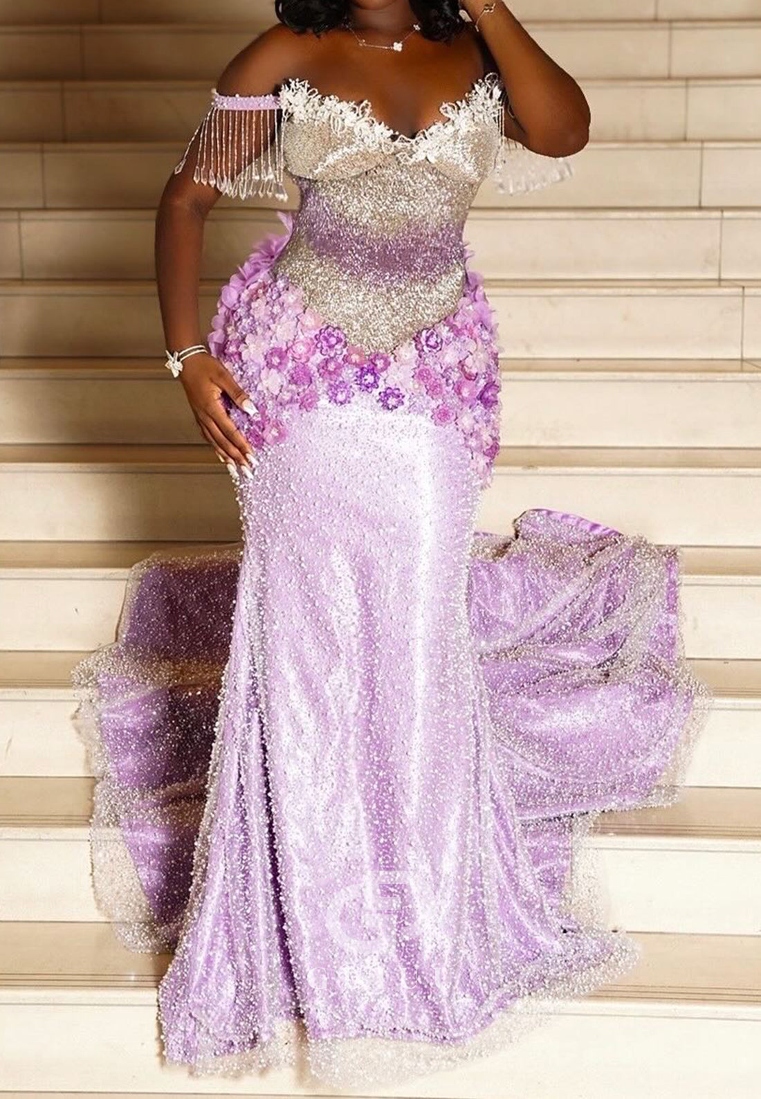 Lilac Sweetheart Sleeveless Beads Appliques Prom Dress