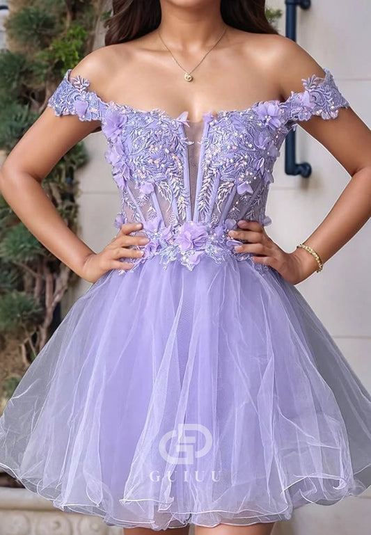 Lilac Sweetheart Sleeveless Floral Appliques Homecoming Dress