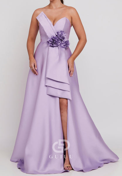Lilac A-Line Strapless Sleeveless Bowknot Mother of the Bride Dress