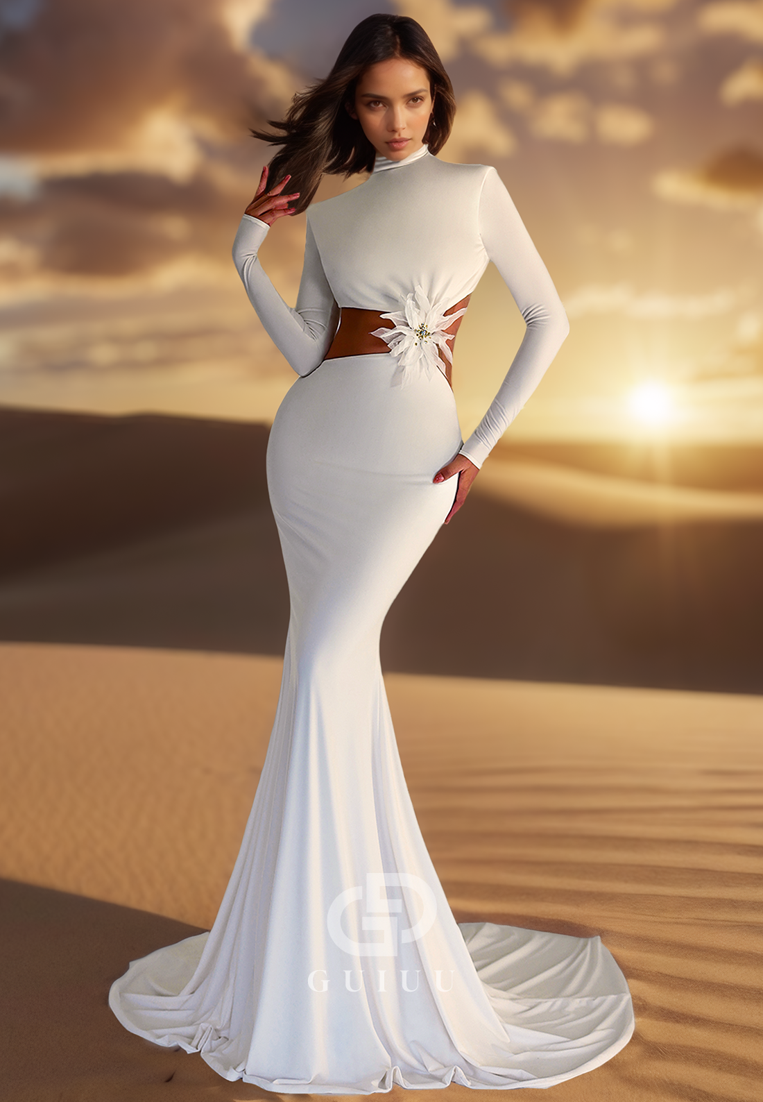 Long Sleeves High Neck Corset Illusion Mermaid Wedding Dress