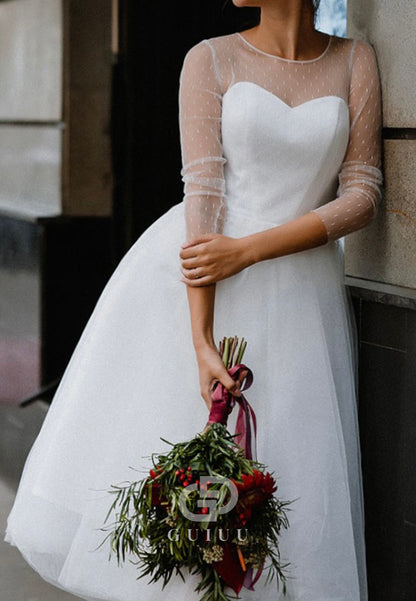 Long Sleeves Scoop Empire-Waist Lace Wedding Dress