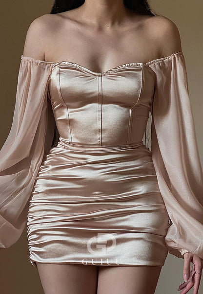 Long Sleeves Scoop Ruched Mini Homecoming Dress