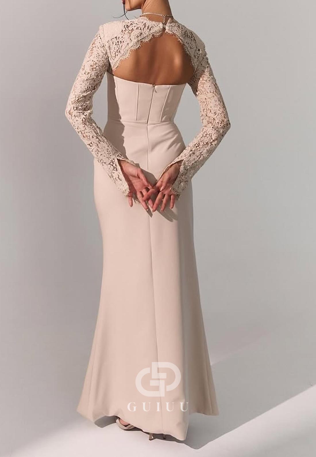 Long Sleeves Sweetheart Ruched Floor-Length Evening Dress