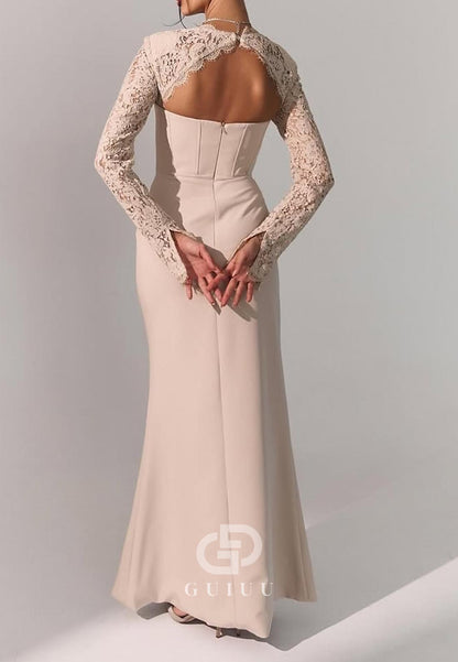 Long Sleeves Sweetheart Ruched Floor-Length Evening Dress