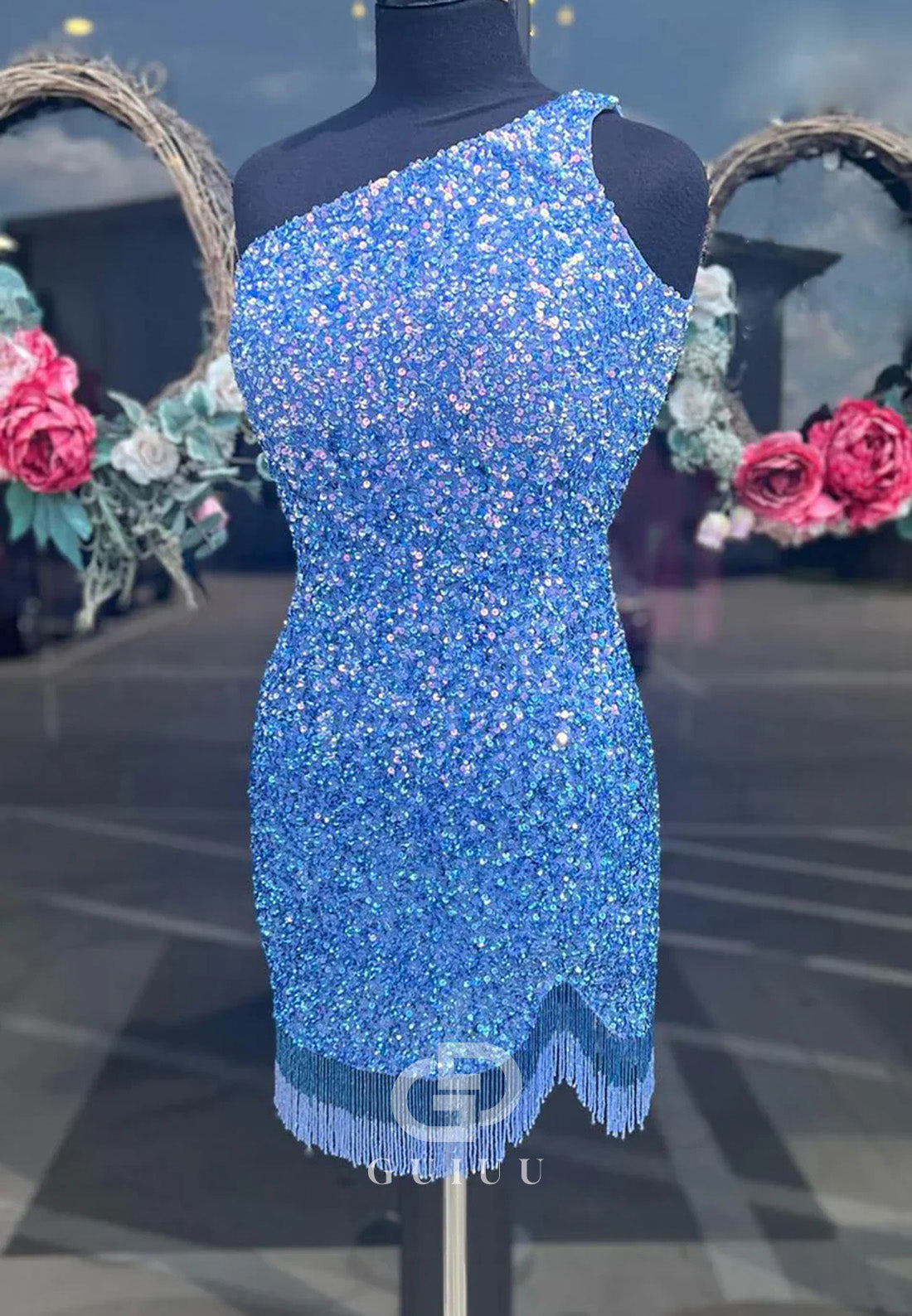 One Shoulder Sequined Sleeveless Fringes Homecoming Cocktail Dress