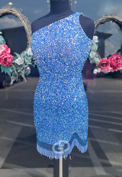 One Shoulder Sequined Sleeveless Fringes Homecoming Cocktail Dress
