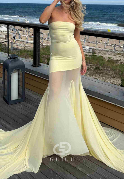 Daffodil Sleeveless Strapless Ruched A-Line Prom Dress