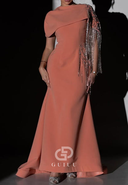 Mai Tai Cap Sleeves Scoop Sequins Evening Dress