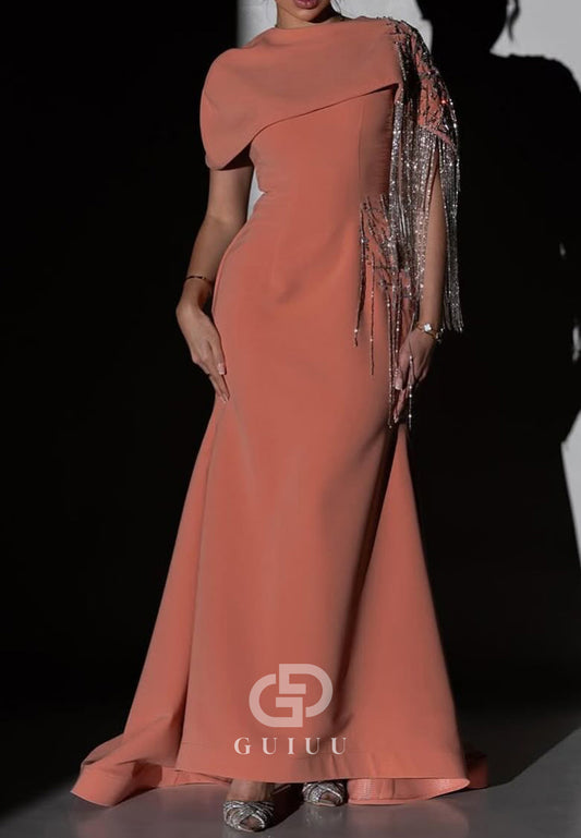 Mai Tai Cap Sleeves Scoop Sequins Evening Dress