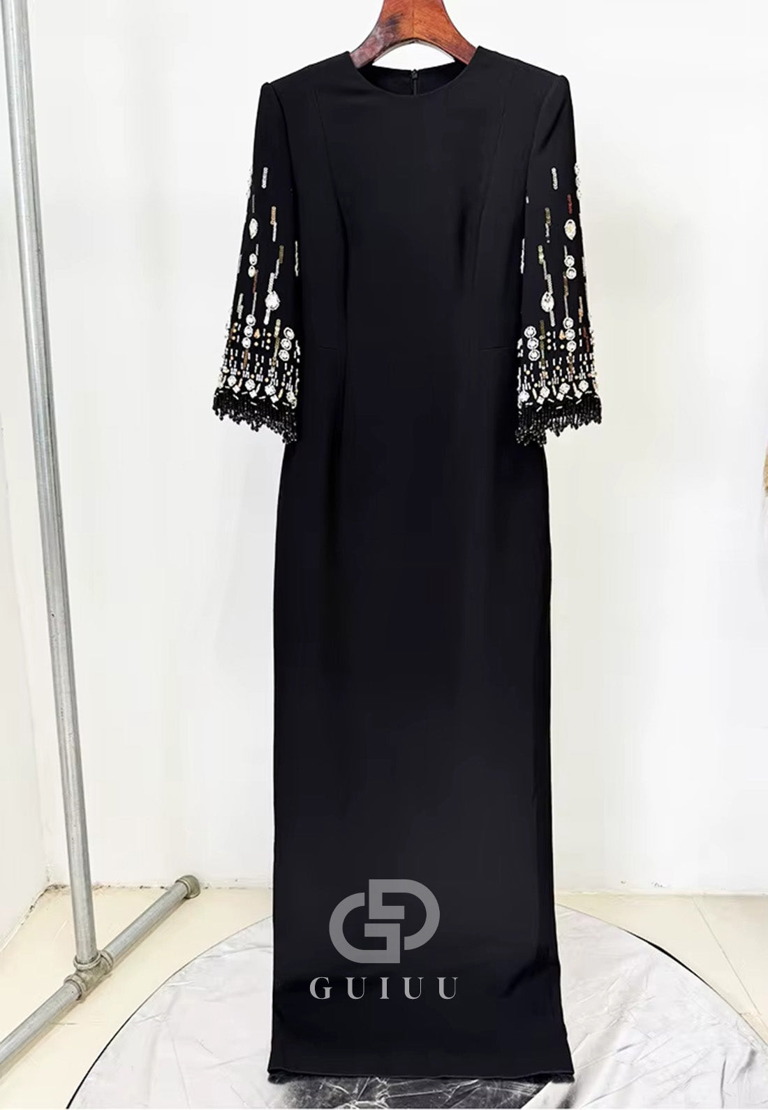 Sky Blue Long Sleeves Scoop Sequins A-Line Evening Dress