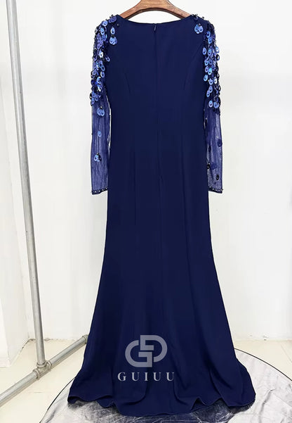 Elegant Long Sleeves Scoop Sequins A-Line Evening Dress