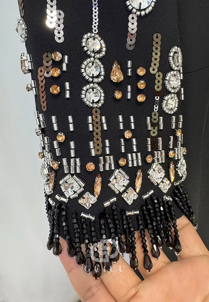 Sky Blue Long Sleeves Scoop Sequins A-Line Evening Dress