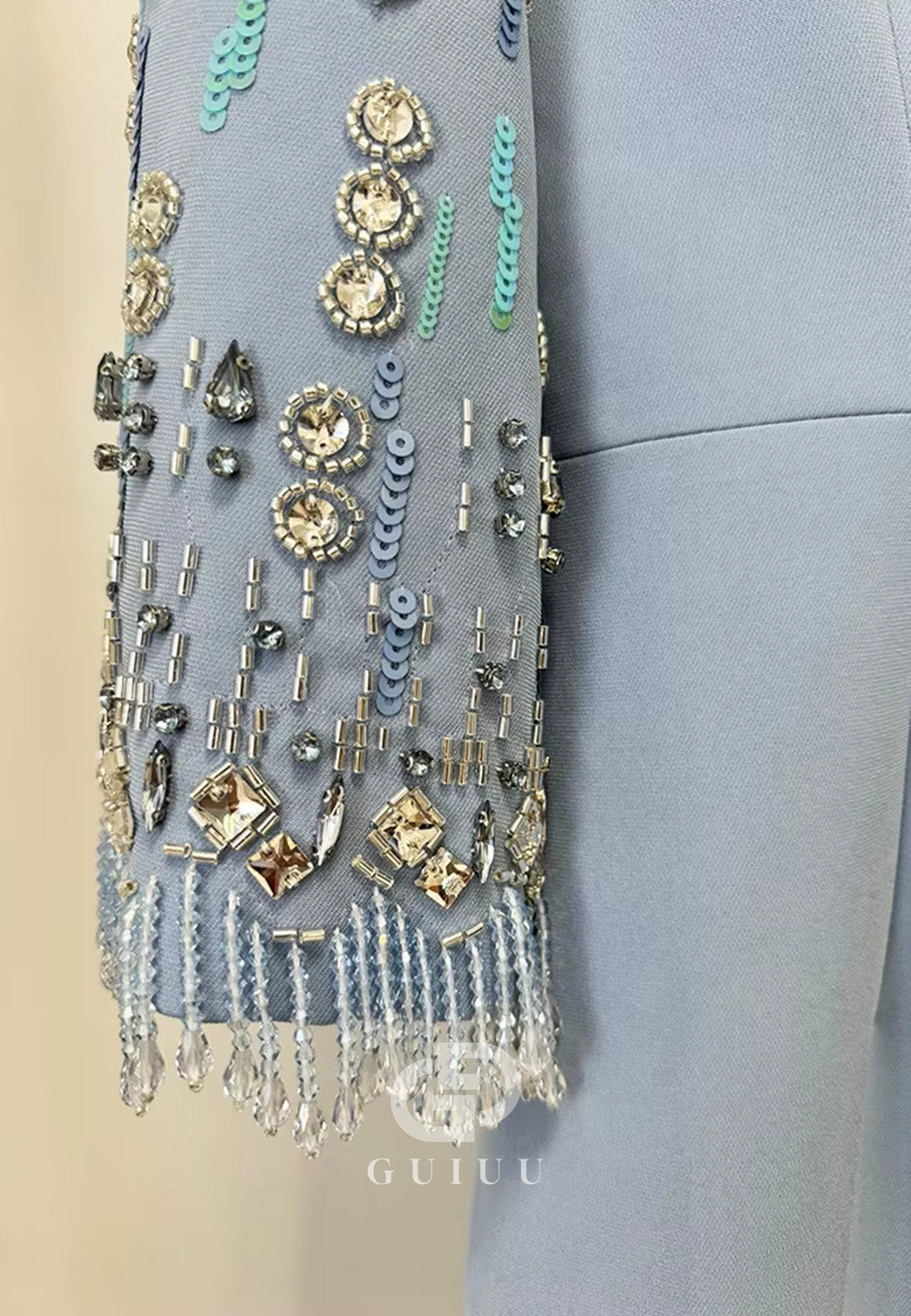 Sky Blue Long Sleeves Scoop Sequins A-Line Evening Dress