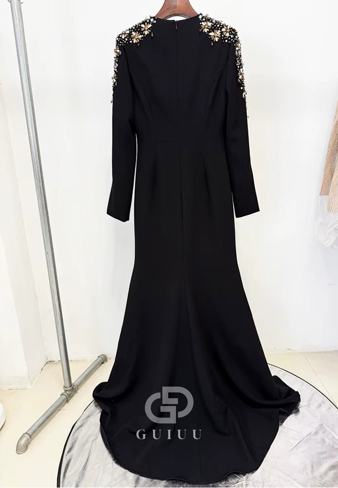 Lilac Long Sleeves V-Neck Sequins A-Line Evening Dress