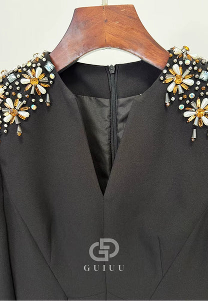 Lilac Long Sleeves V-Neck Sequins A-Line Evening Dress