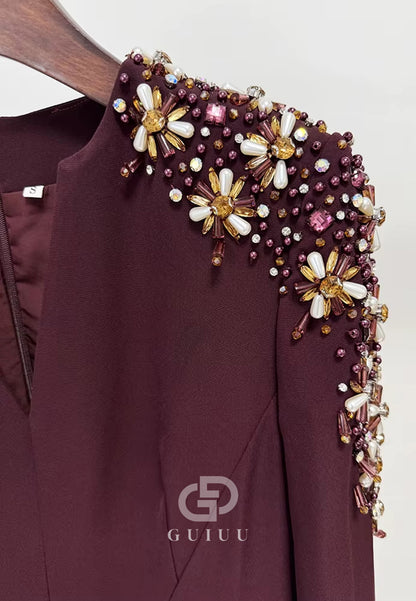 Lilac Long Sleeves V-Neck Sequins A-Line Evening Dress