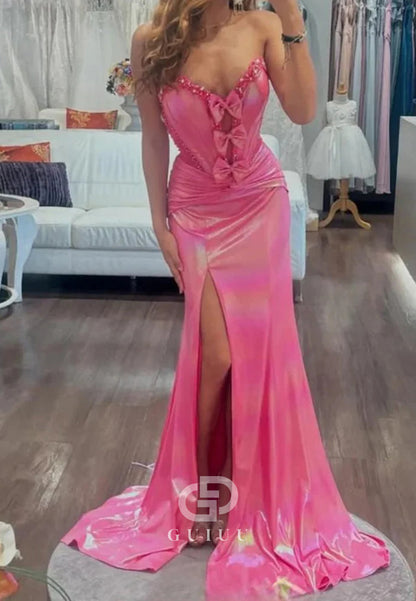Hot Pink Sweetheart Mermaid Prom Dress with Bowknot