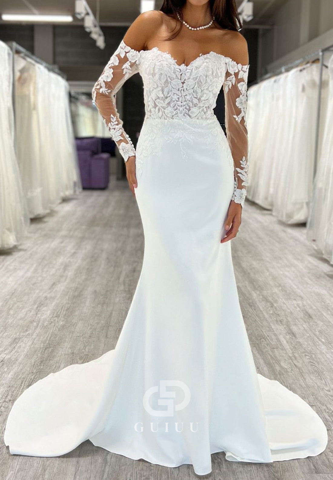 Mermaid Long Sleeves Sweetheart Corset Tulle Wedding Dress