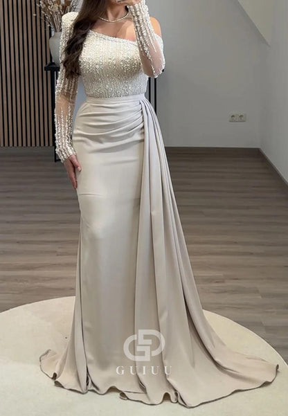 Mermaid One Shoulder Long Sleeves Ruched Evening Dress