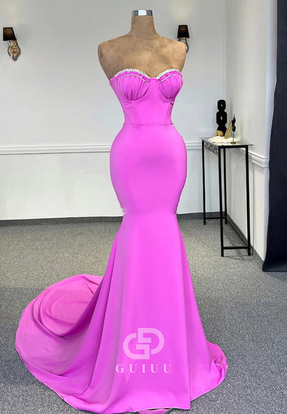 Mermaid Sleeveless Strapless Prom Dress with Pleats Evening Dress